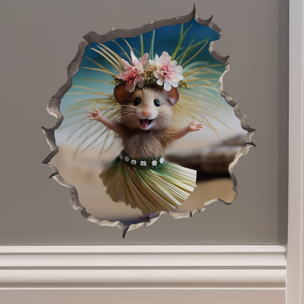 Luau Mouse in Mouse Hole Decal on wall