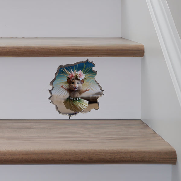 Luau Mouse in Mouse Hole Decal on stairs