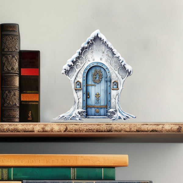 Blue Snowy Winter Wonderland Door decal with books