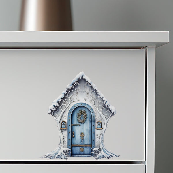 Blue Snowy Winter Wonderland Door decal on dresser