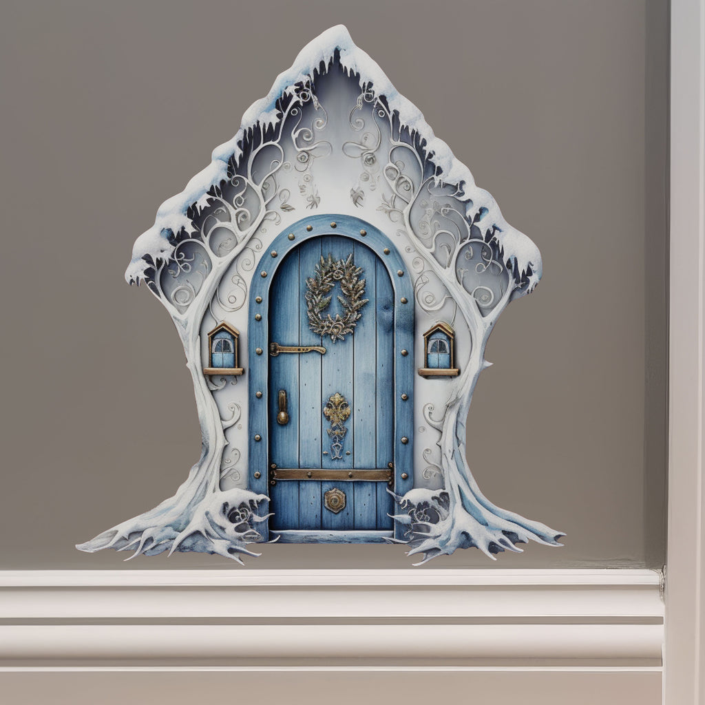 Blue Snowy Winter Wonderland Door decal on wall