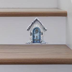 Blue Snowy Winter Wonderland Door decal on stairs