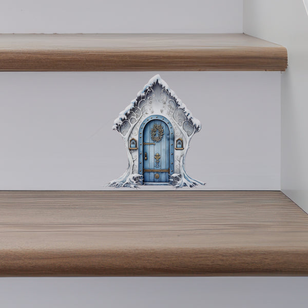 Blue Snowy Winter Wonderland Door decal on stairs
