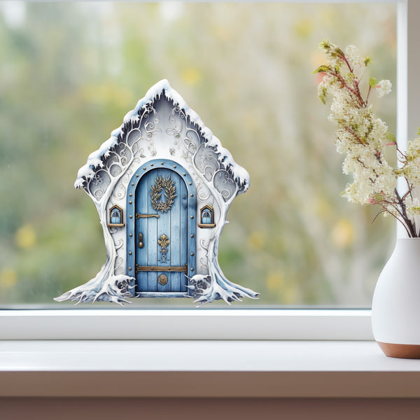 Blue Snowy Winter Wonderland Door decal on windows