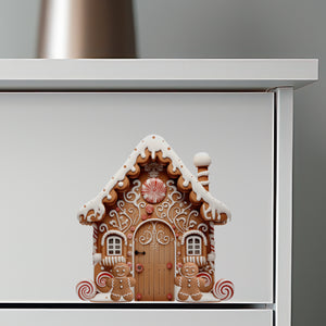 Gingerbread House Decor with Peppermint Candy Cane decal on dresser