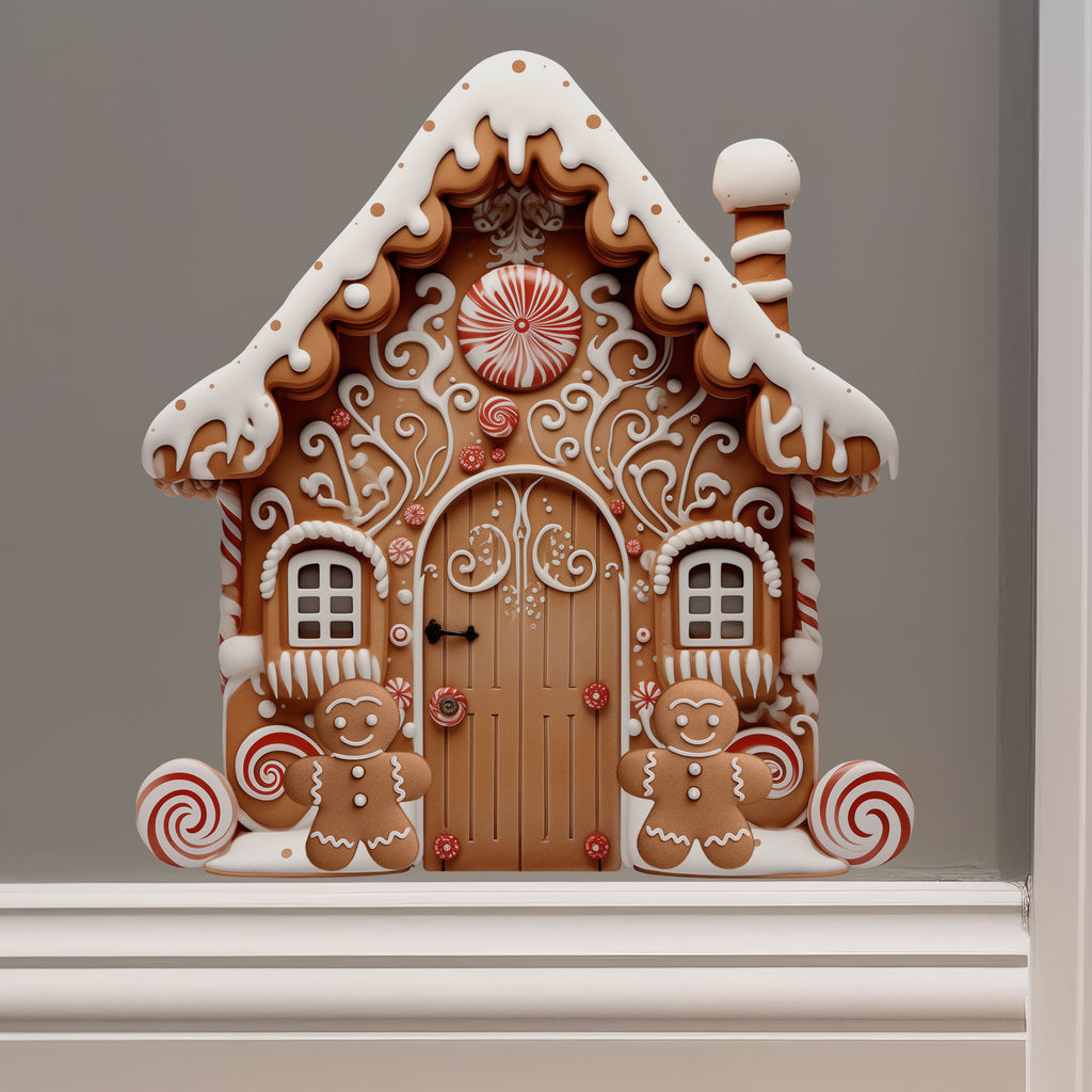Gingerbread House Decor with Peppermint Candy Cane decal on wall