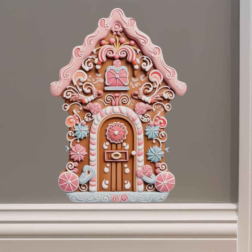 Pink Frosting Gingerbread House Decor decal on wall