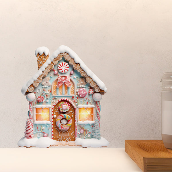 Gingerbread House Decor with Candy Cane and Christmas Cookies decal above countertop