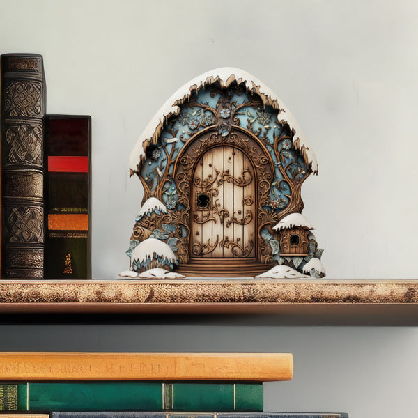 Blue Enchanted Forest Winter Wonderland House Decor Door decal with books