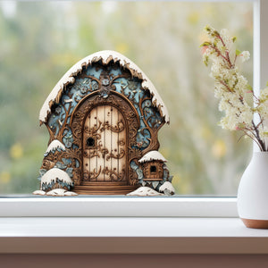 Blue Enchanted Forest Winter Wonderland House Decor Door decal on window