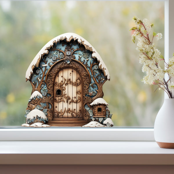 Blue Enchanted Forest Winter Wonderland House Decor Door decal on window