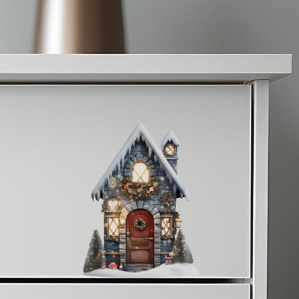 Snowy Christmas Gifts and Tree Blue House decal on dresser