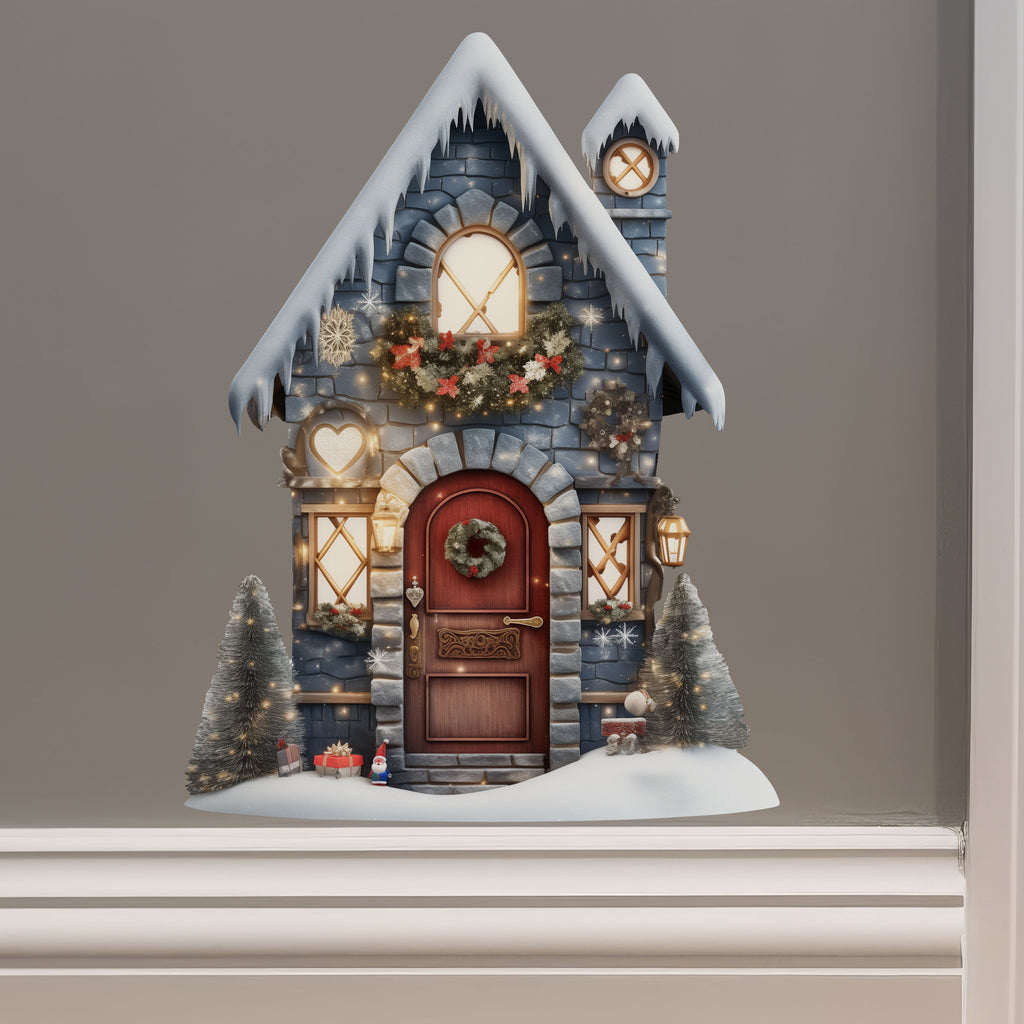 Snowy Christmas Gifts and Tree Blue House decal on wall