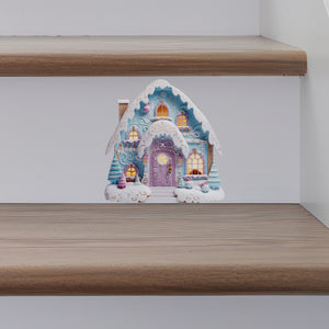 Christmas Village House Wall Sticker - Bright Blue and Purple Frosting Cotton Candy Holiday Decor Door