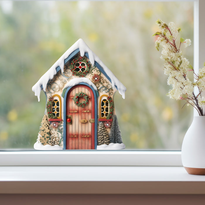 Mistletoe Snowy Door with Trees decal on window