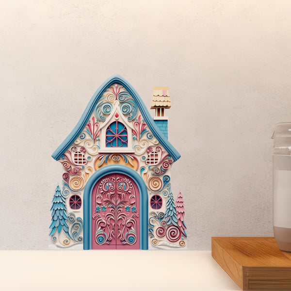 Fancy Blue and Pink House decal above countertop