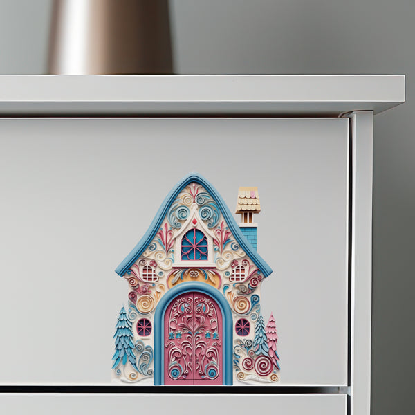 Fancy Blue and Pink House decal on dresser