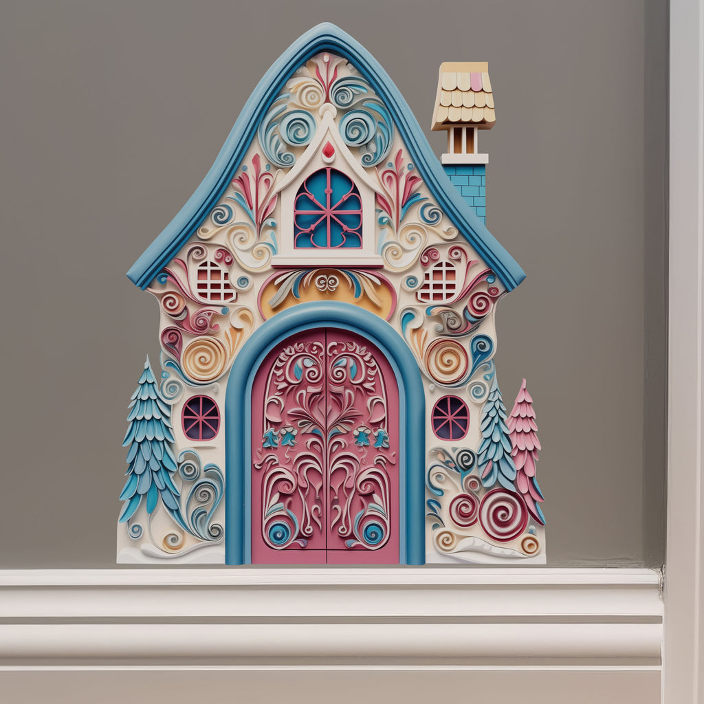 Fancy Blue and Pink House decal on wall