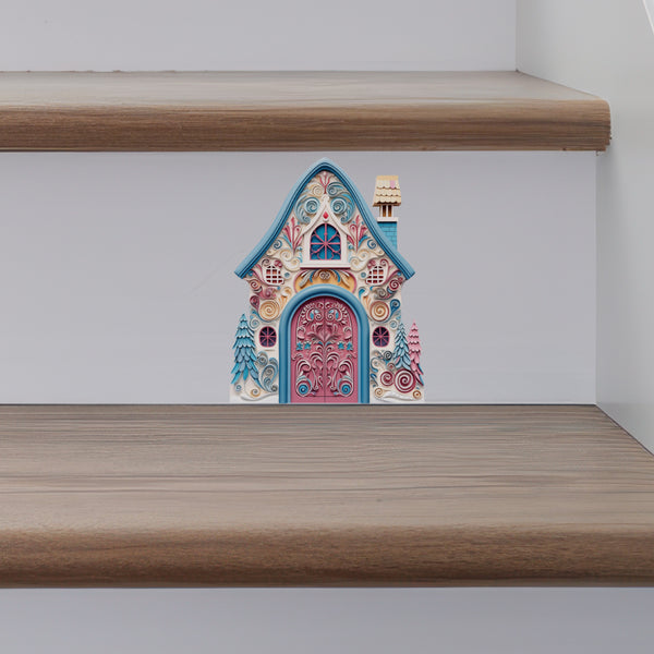 Fancy Blue and Pink House decal on stairs