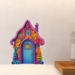 Bright Rainbow House with Trees above countertop