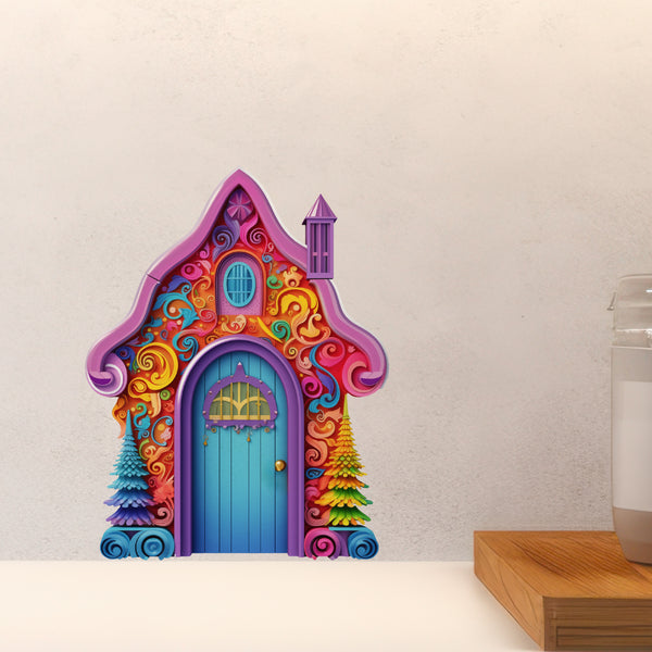 Bright Rainbow House with Trees above countertop