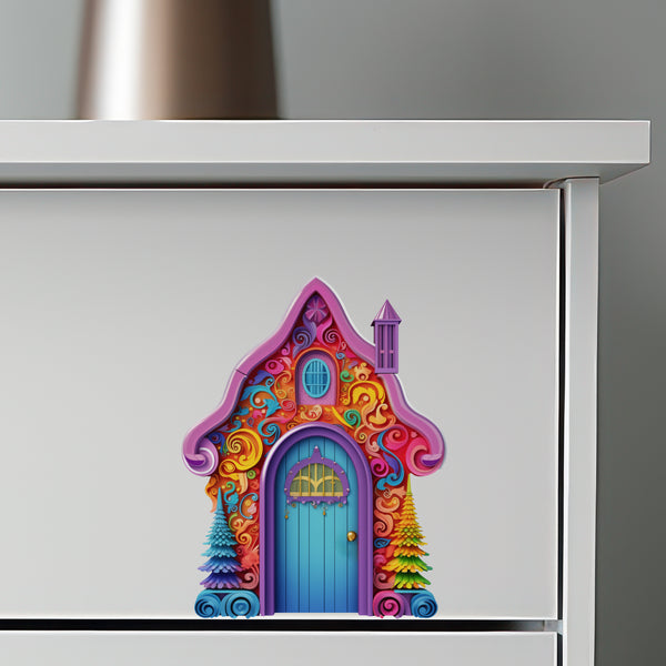 Bright Rainbow House with Trees on dresser