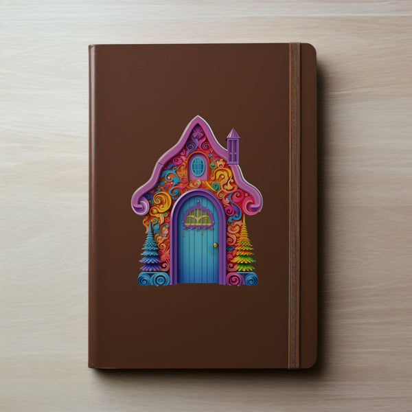 Bright Rainbow House with Trees on notebook