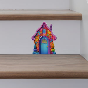 Bright Rainbow House with Trees on stairs