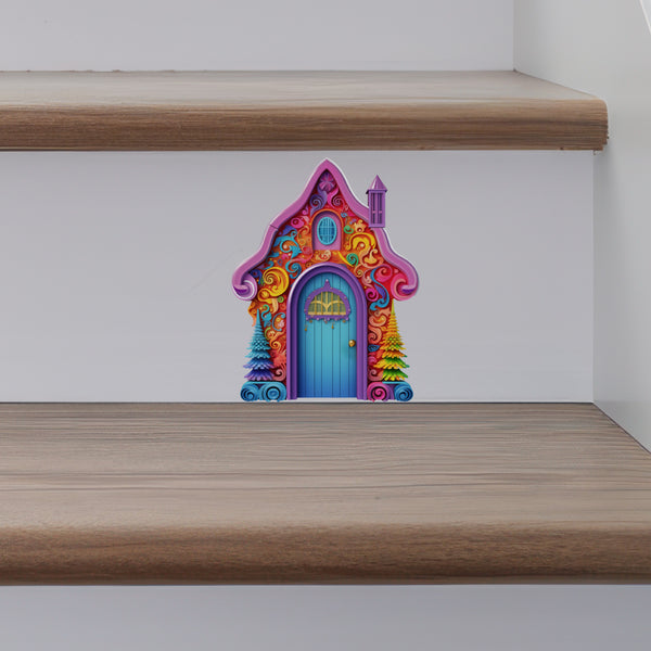 Bright Rainbow House with Trees on stairs