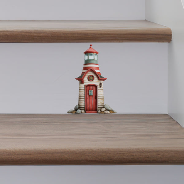 Lighthouse Door decal on stairs