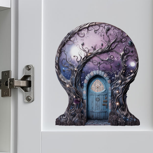 Starry Nebula Sky with Tree House decal on cabinet