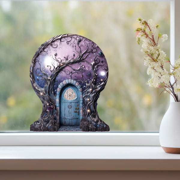 Starry Nebula Sky with Tree House decal on window