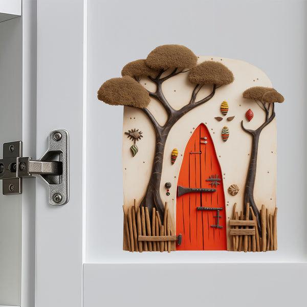 African Village Savannah Door decal on cabinet
