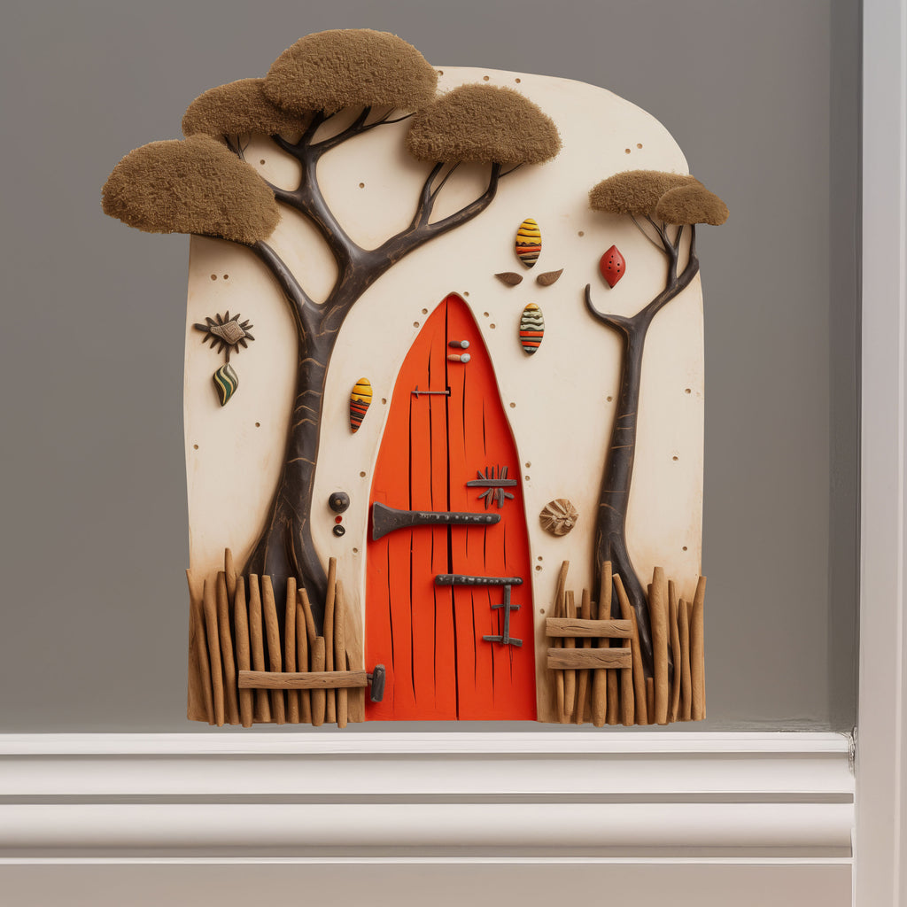 African Village Savannah Door decal on wall