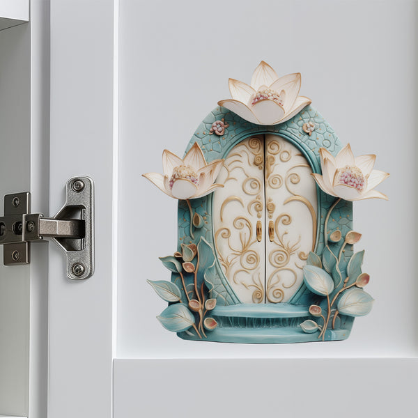 Beautiful Lotus Garden Door decal on cabinet