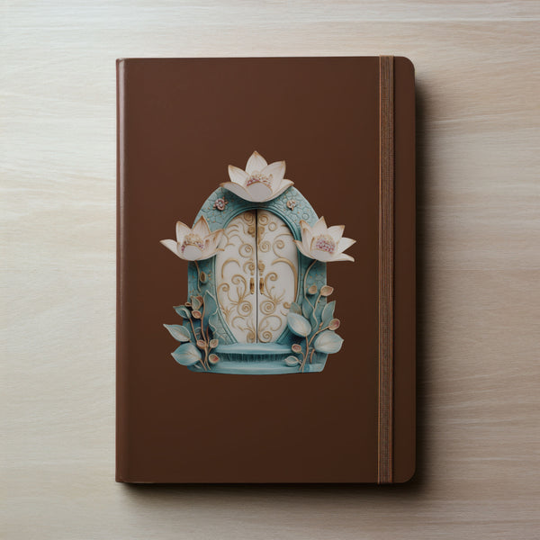 Beautiful Lotus Garden Door decal on notebook