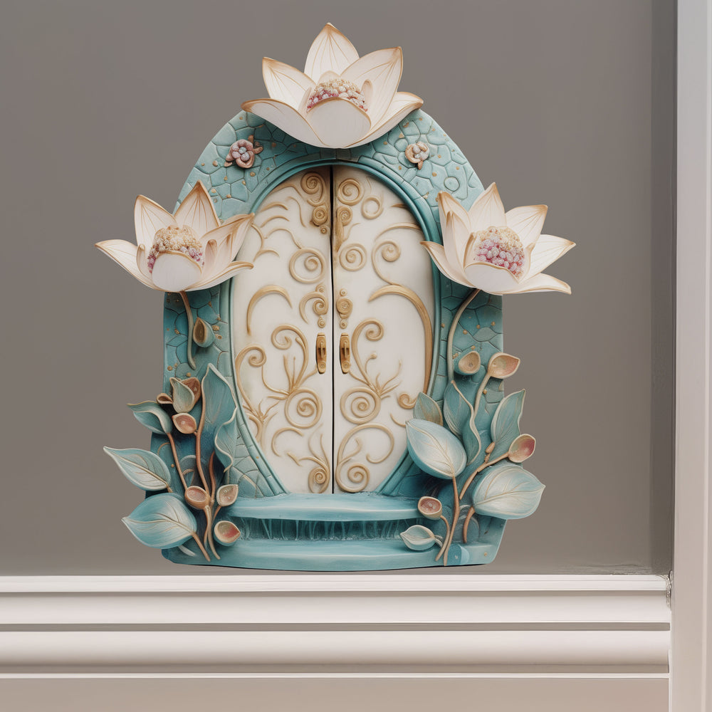 Beautiful Lotus Garden Door decal on wall