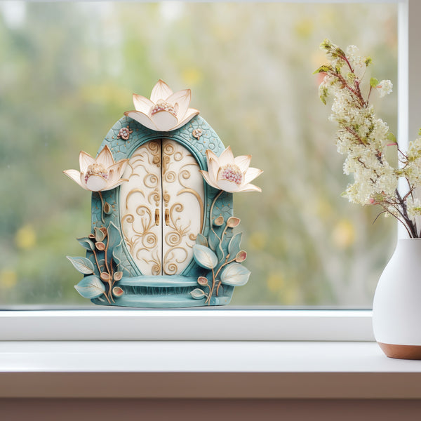 Beautiful Lotus Garden Door decal on window