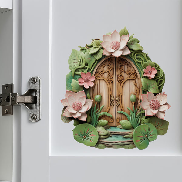 Green Lotus Garden House decal on cabinet