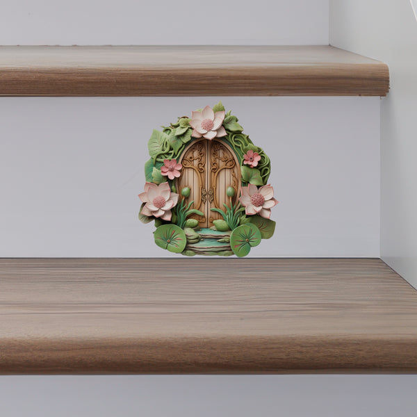 Green Lotus Garden House decal on stairs