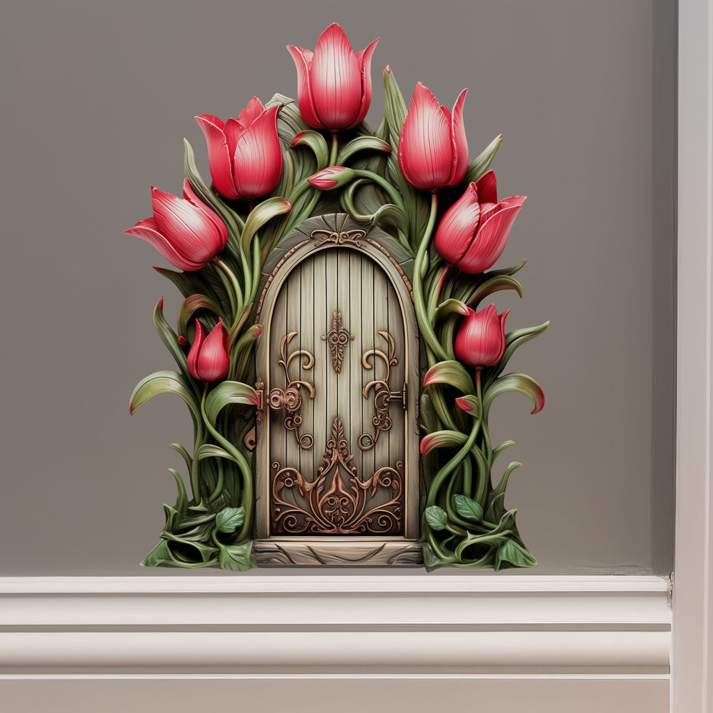 Red Tulip Garden House decal on wall