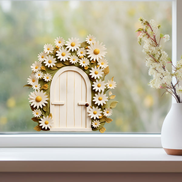 Adorable Daisy Garden Door decal on window