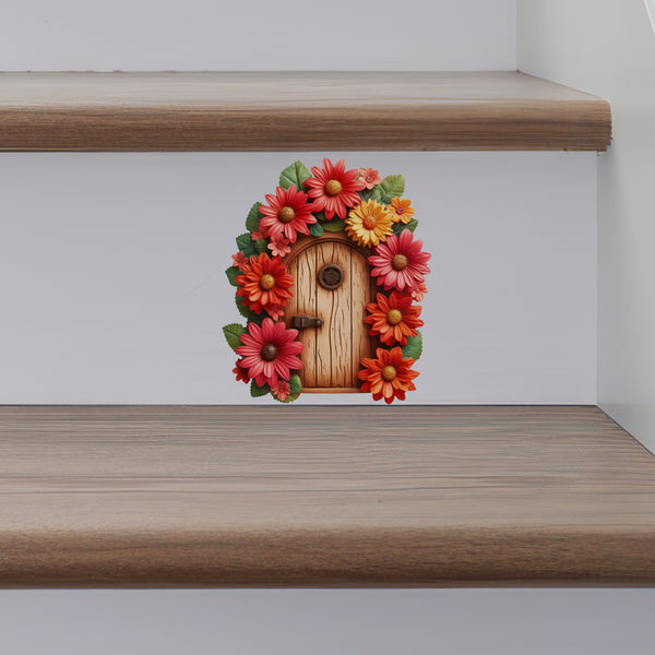 Red Gerbera Daisy Flower Garden House decal on stairs
