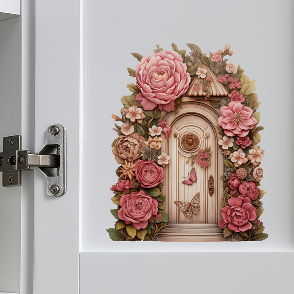Peony Flower Garden House decal on cabinet