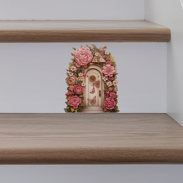 Peony Flower Garden House decal on stairs