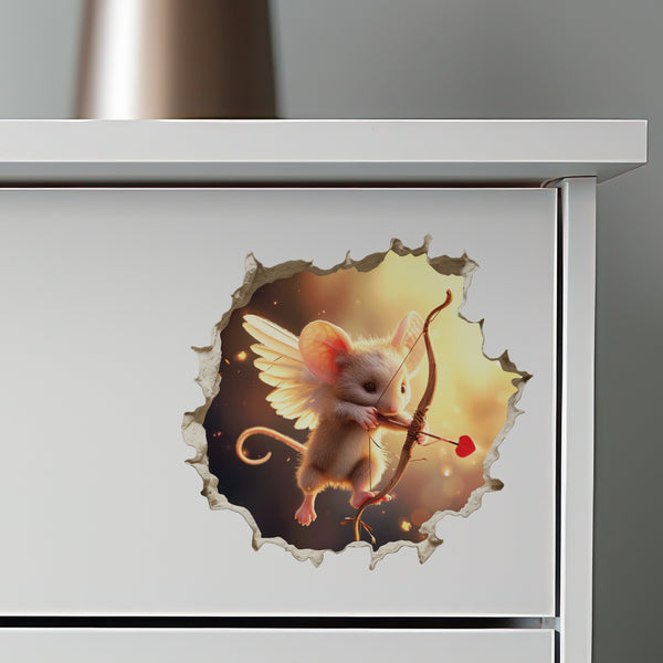 Cupid Mouse Hole decal on dresser