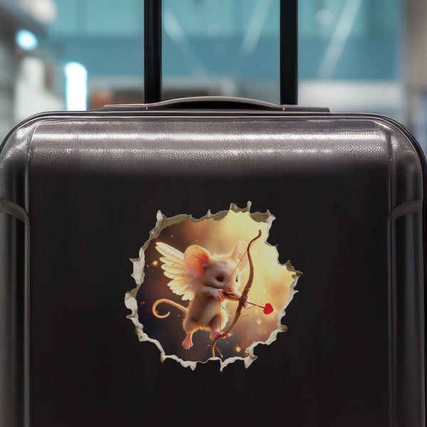 Cupid Mouse Hole decal on luggage