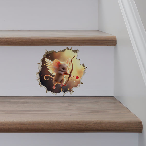 Cupid Mouse Hole decal on stairs
