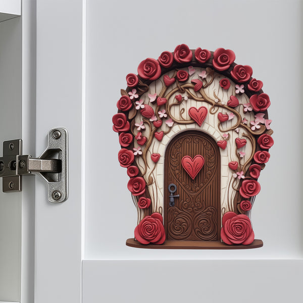 Romantic Roses Fairy Door decal on cabinet