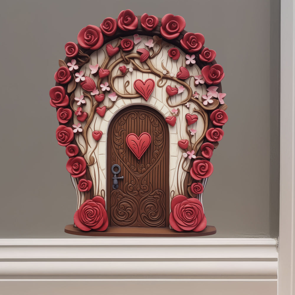 Romantic Roses Fairy Door decal on wall